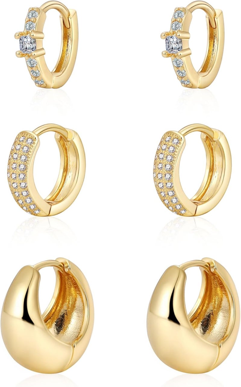 MIDEEO Gold/Sliver Chunky Hoop Earrings Set for Women, 14K Gold Plated Twisted Huggie Hoop Earring Hypoallergenic Thick Open Lightweight Chunky Hoop Earrings Jewelry for Gifts - Image 1
